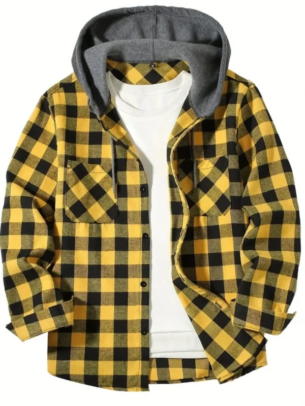 Green Plaid Hooded Shirt Men | Flannel Jacket - Becon Stores