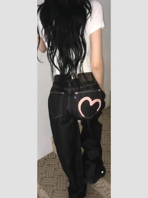 Black Wide Jeans Baggy Women Y2K Style