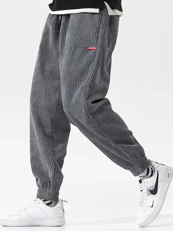 Corduroy Joggers Men Baggy Thermal Fleece