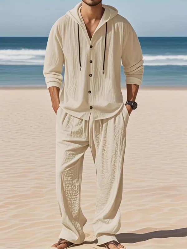 Men's Linen Shirt Pants Set | Breathable Beach Outfit