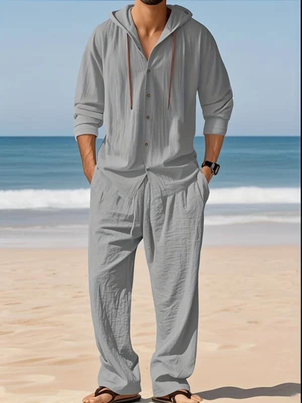 Men's Linen Shirt Pants Set | Breathable Beach Outfit