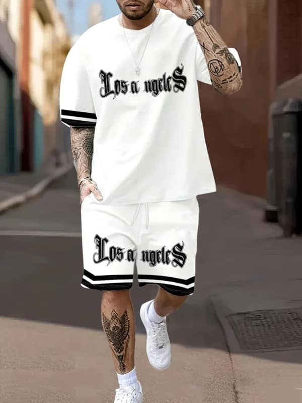 Men's Gothic Streetwear Set | Letter Print Basketball Style