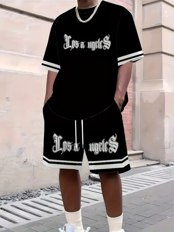 Men's Gothic Streetwear Set | Letter Print Basketball Style