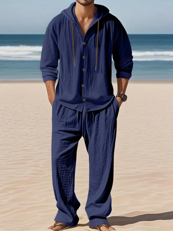 Men's Linen Shirt Pants Set | Breathable Beach Outfit